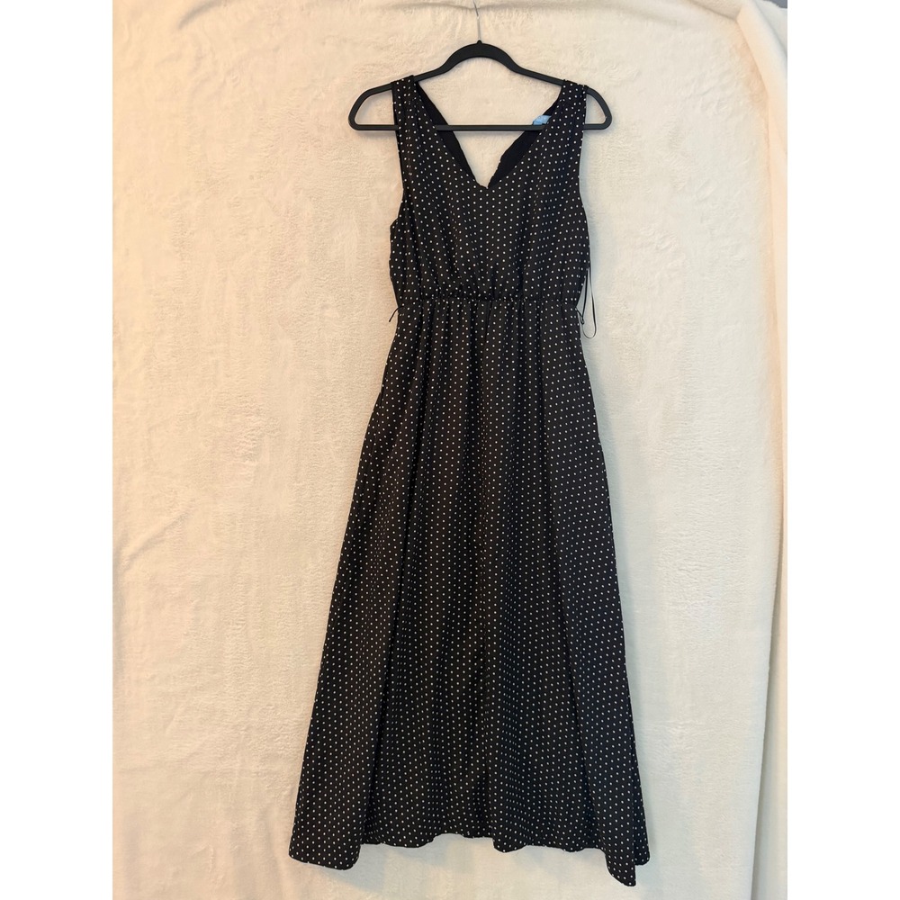 Draper James RSVP Black Polka Dot Midi Dress Sleeveless Back Bow Size S